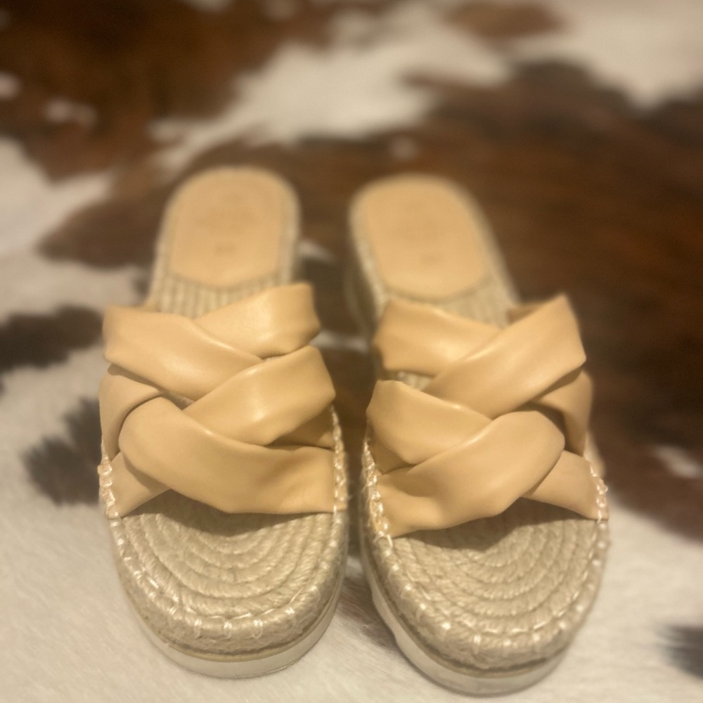 Beige Braided Platform Sandals - Picture 2 of 3